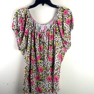 Bobbie BrooksTunic Top women’s 2X Floral animal Leopard Print boho